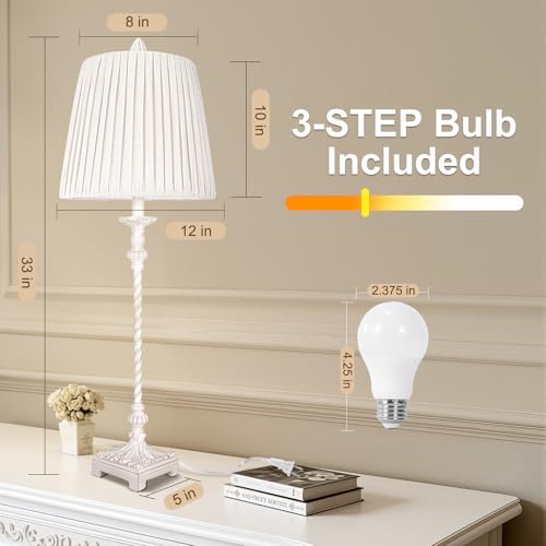 Vintage Buffet Lamps Set of 2 with Pleated Shades and 3 (2 Count)