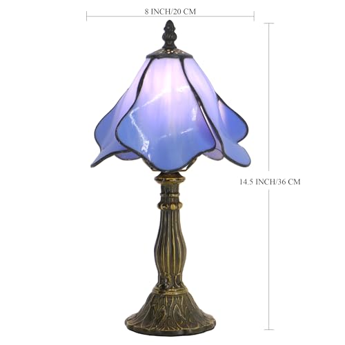 Small Tiffany Table Lamp Blue Morning Glory Style W8H14.5 Inch