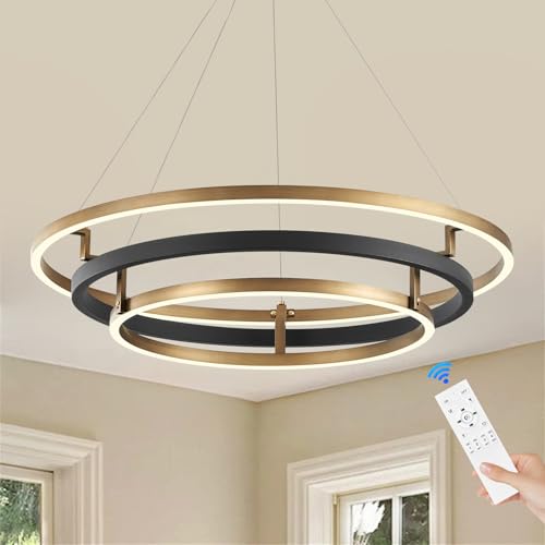 3 Rings Modern LED Chandelier Black Gold Dimmable Circular Pendant Light for Dining Room