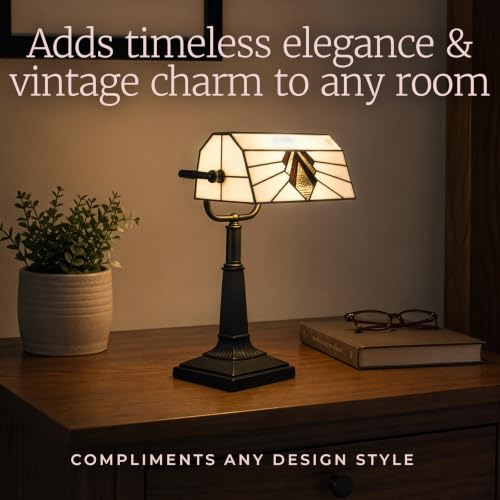 Tiffany Style Bankers Desk Lamp with Stained Glass Shade