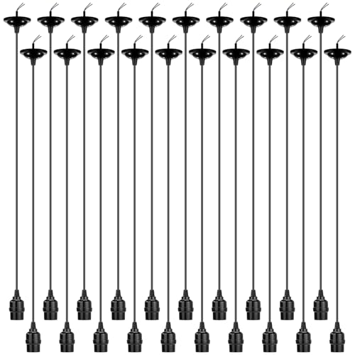 20 Pack Hanging Pendant Light Cord Kit Bulk E27 Base 4ft Adjustable Hanging Heavy Duty Industrial Edison Bulb Lamp Swag Light Kit for Kitchen Dining Room Terraces (20 Count)