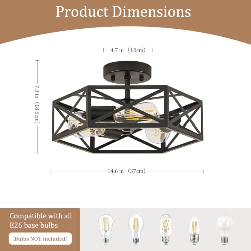 Modern Farmhouse Black Semi Flush Mount Ceiling Light 14.6 Inch (Black / 14.6 Inch)
