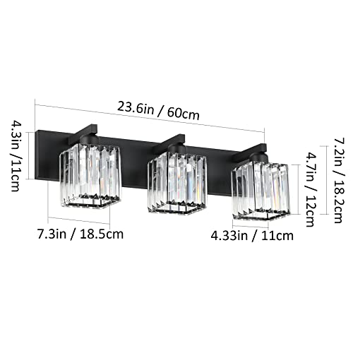 Black Vanity Light Bathroom Lighting Fixtures 3 Light Crystal Modern Bathroom Vanity Light