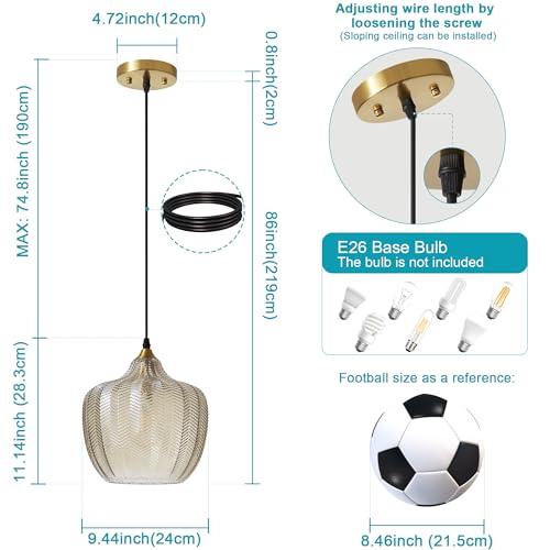 Amber Glass Pendant Lights Kitchen Island 2 Pack Gold Hanging Ceiling Light (2 Count)
