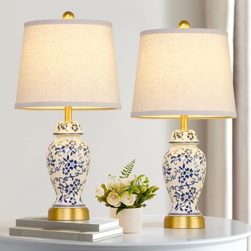 Chinoiserie Ceramic Table Lamps Set of 2 for Bedroom Bedside (2 Count)
