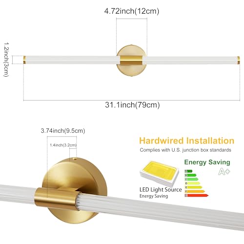 Glod Wall Sconces Set of Two Hardwired LED Vanity Light 31" (2 Count)