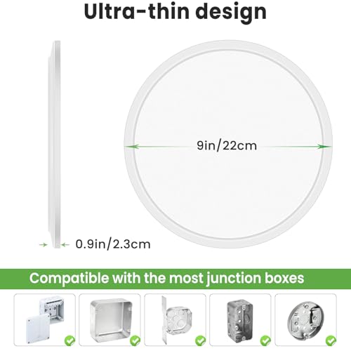 LED Ceiling Light Flush Mount Super Slim 9 Inch 24W 2400lm Ceiling Lights with 3 Color Temperature in One 3000k
