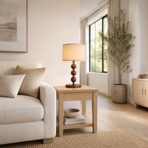 20" Vintage Boho Wood Pattern Table Lamp for Bedroom Living Room