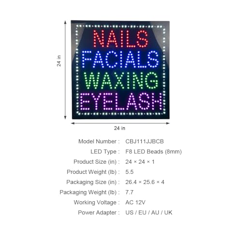 Nails Facials Waxing Eyelash LED Neon Sign