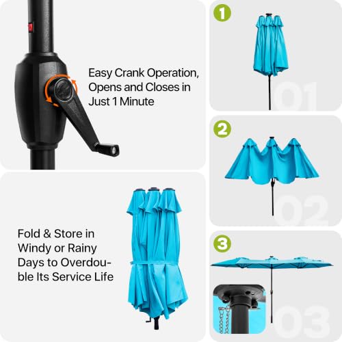 REE SOLDIER 13ft Double Sided Patio Umbrella with Solar Lights