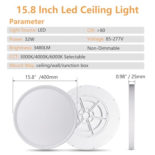 4PK 15.8 Inch Led Ceiling Light Flush Mount (4 Count)