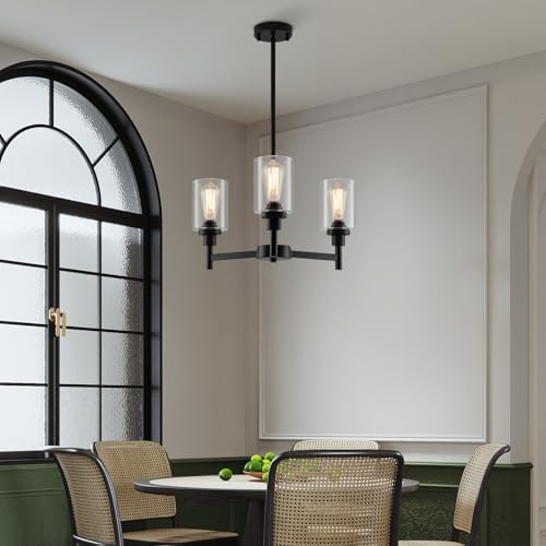 3 Lights Black Chandeliers for Dining Room Light Fixture Over Table 22.4"