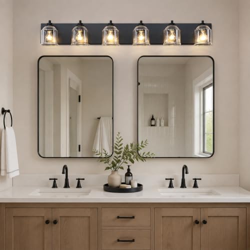 6 Light Bathroom Vanity Lights Large 48in with Bubble Glass Shades