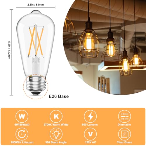 Dimmable Vintage LED Edison Bulbs 60Watt (2 Count)
