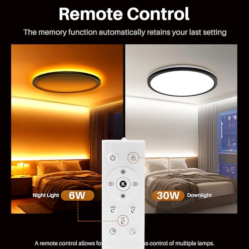 15 Inch LED Flush Mount Ceiling Light with Remote
