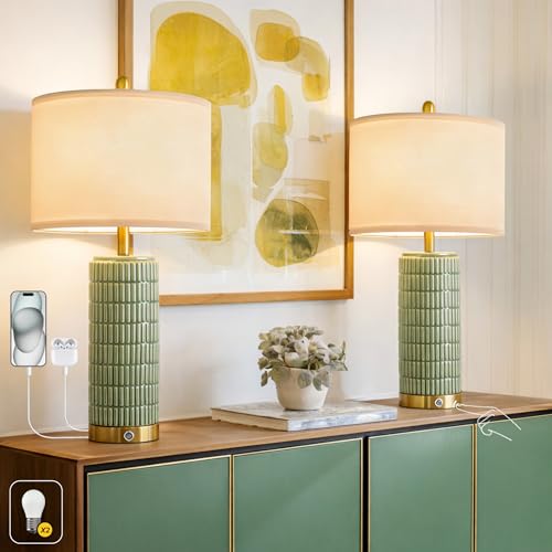 25'' Bedside Table Lamps Set of 2 for Living Room with USB A&C Ports (2 Count)