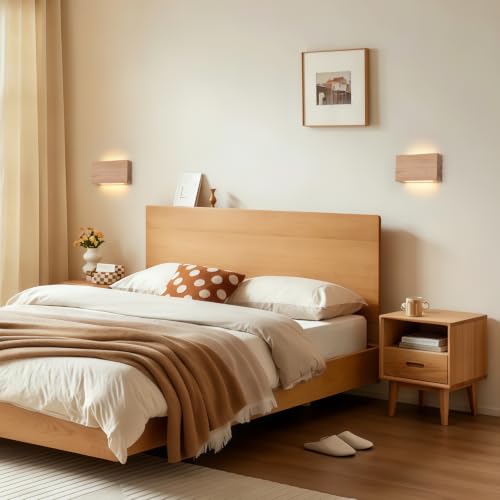Natural Wood LED Wall Sconce Wood Wall Sconce Indoor Wall Lights Hardwired 2 Pack Up and Down Wall Mount Light 3000K