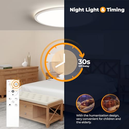 LED Flush Mount Ceiling Light Fixture with Remote Control (2 Count)