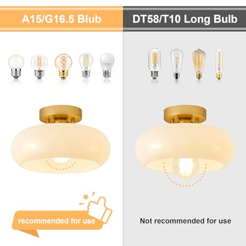 Mid Century Modern Gold Semi Flush Mount Ceiling Light 11 Inch