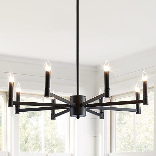8 Light Black Farmhouse Candle Chandeliers Modern Matte Ceiling Light Fixture Industrial Hanging Lighting for Dining Room Living Room Bedroom Kitchen Island Foyer