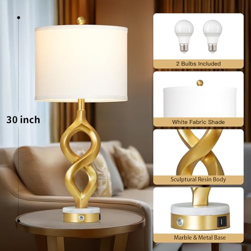 30" White and Gold Table Lamps Set of 2 for Living Room (2 Count)