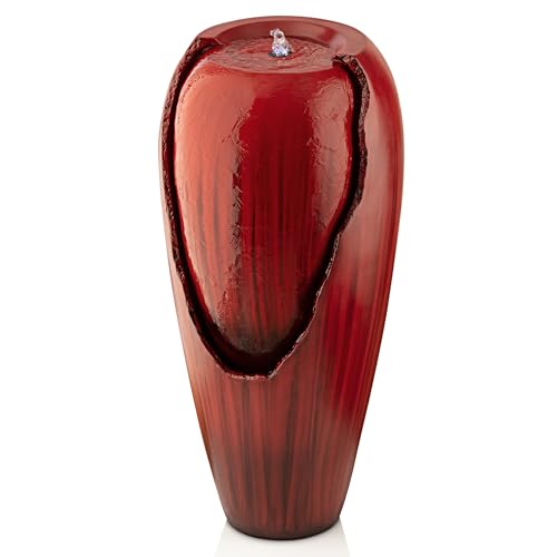 DIG100XS-RD | 33"H Outdoor Vintage Cascading Antique Jar Water Fountain with LED Lights — Garden, Patio & Yard Décor — Red Finish