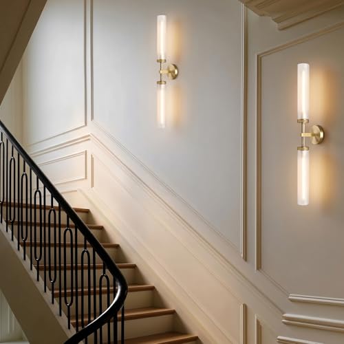 30" Knurled Brass 2 Light Wall Sconces