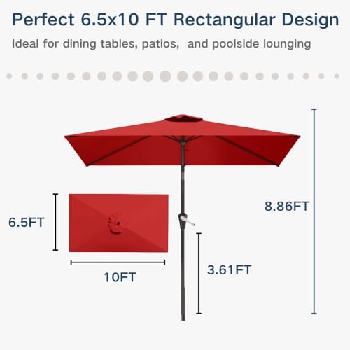 6.5' x 10' Rectangular Patio Umbrella Large Outdoor Market Umbrella w