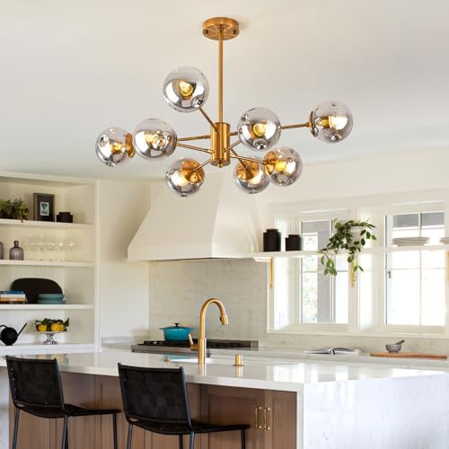 Gold Sputnik Chandeliers for Dining Room Modern Glass Globe Light Fixture