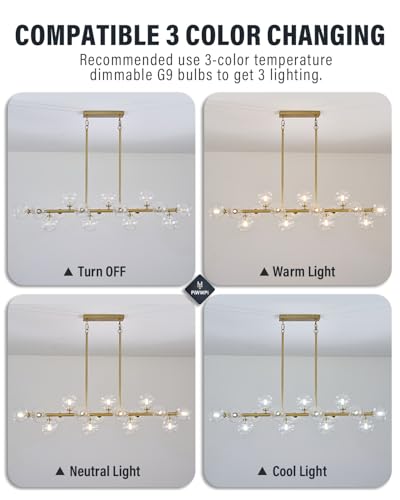 55" Long Brass Gold Chandeliers for Dining Room Kitchen Island