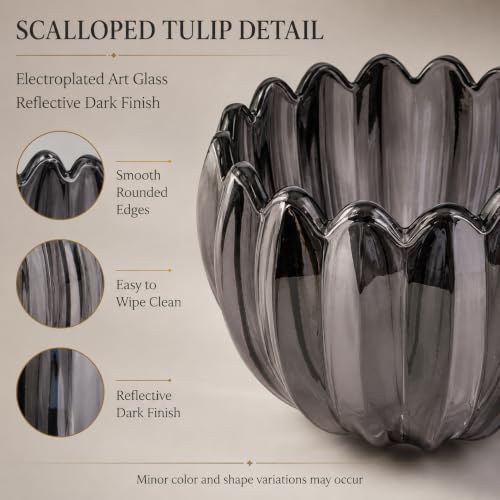 Dark Grey Tulip Glass Lamp Shades Set of 2 (2 Count)