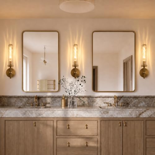 Bathroom Sconces Set of 2 Hardwired Sconces with Water Ripple Glass (2 Count)