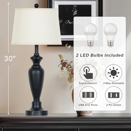 30" Tall Black Table Lamps Set of 2 for Living Room (2 Count)