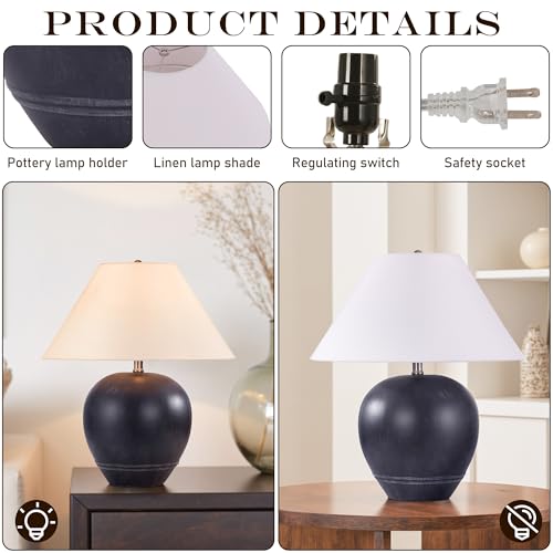 21'' Medium Size Black Glossy Ceramic Base Ceramic Basin Table Lamp for Bedroom