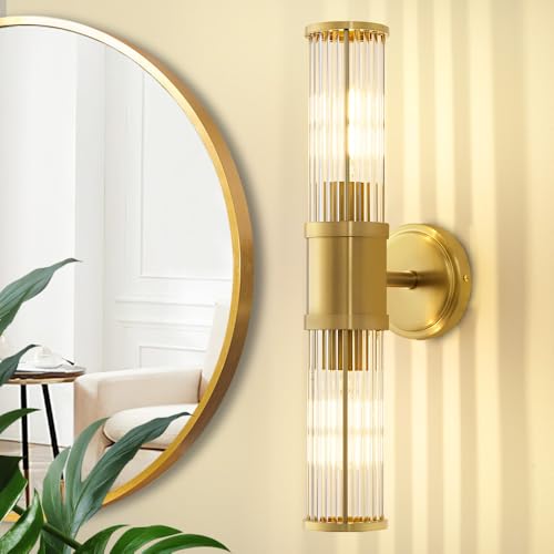 Hardwired Gold Bathroom Vanity Light Glass Rod Wall Sconce