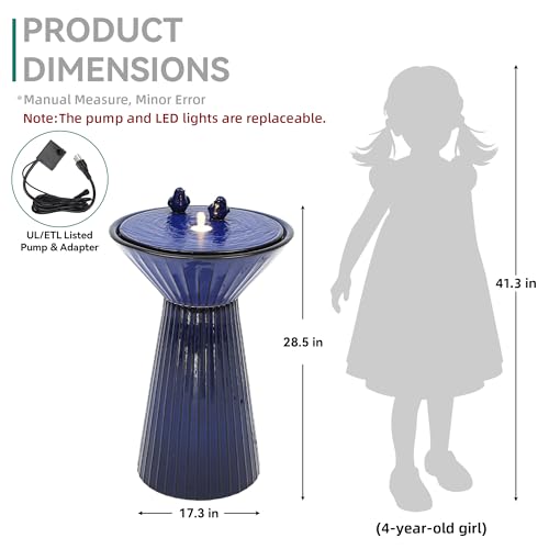 Autodaya 28" Ceramic Outdoor Water Fountain LED Birdbath