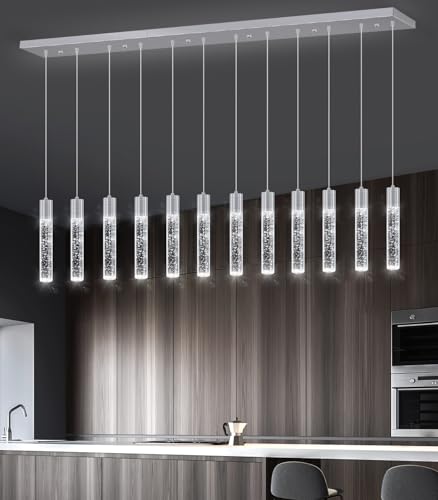 12 Lights Modern Crystal Chandeliers LED Pendant Light for Kitchen Island Dining Room Entrance Foyer Living Room Silver