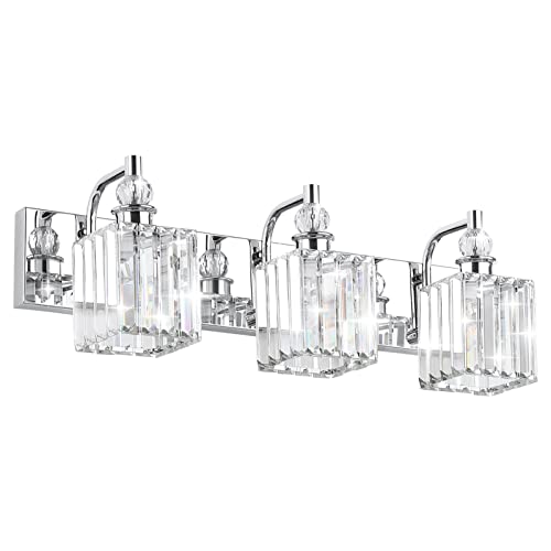 Modern Crystal Vanity Light 3 Light 24''Bathroom Lights Fixtures Over Mirror Chrome Vanity Light for Bathroom Wall Lighting