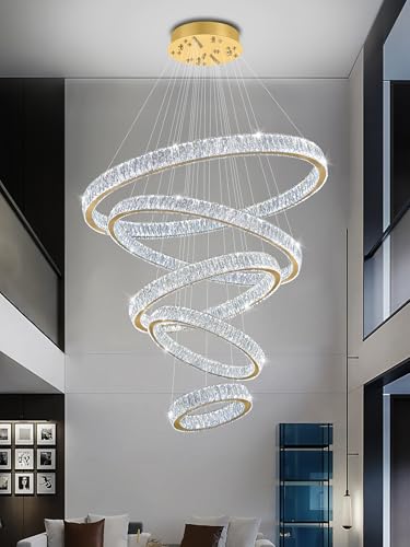 Modern Gold Ring Chandelier for High Ceiling Foyer