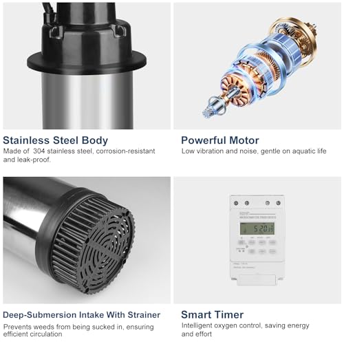 Pond Fountain Aerator with Timer 1HP 750W Floating Fountain Pump Stainless Steel Housing &100FT Power Cord