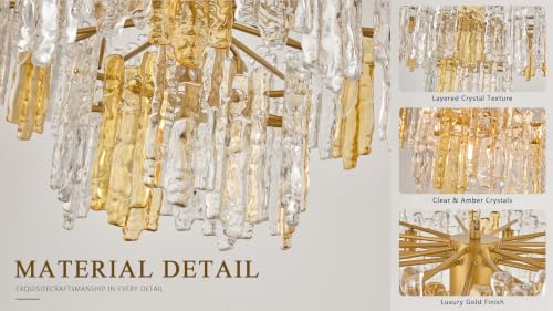 26 Inch Amber & Clear Ice Crack Crystal Glass Chandelier