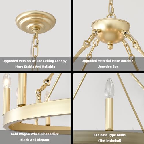 Gold Wagon Wheel Chandelier 32" 12