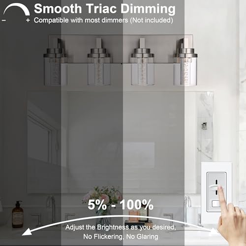 4 Light LED Bathroom Lighting Fixtures Brushed Nickel 3000K