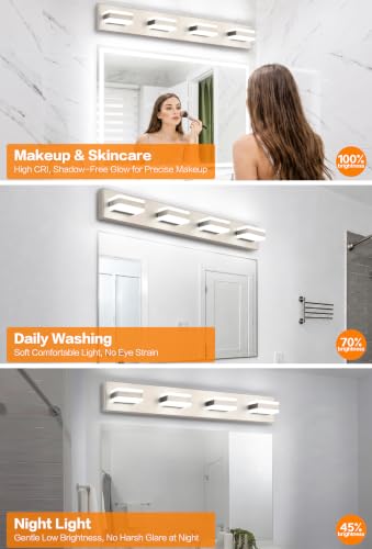 Bathroom Vanity Lights Brushed Nickel Light Fixtures for Bathroom Above Mirror 4 Light Led Lights Bath Lighting Fixture Nickel ETL Listed