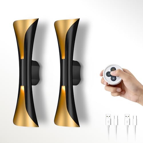 Battery Wall Sconces Set of Two with Remote Art Deco Cordless Light (2 Count)