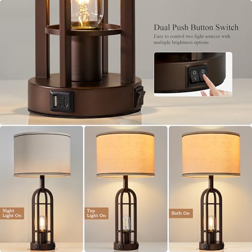 Farmhouse Table Lamps for Living Room Bedroom Set of 2