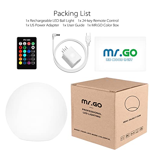 8-inch Ultra-Fun LED Glowing Ball Light w/Remote, RGB Color Changing Globe Mood Lamp, 16 Colors 8 Brightness 4 Lighting Modes, Waterproof, Rechargeable & AC Adapter Power, Stunning Light Orb