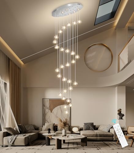13ft Modern LED Chandeliers for Entryway Living Room Long Light High Ceiling Dining Room Light Dimmable Pendant Lighting Fixtures Chandelier for Foyer Staircase Polished Chrome