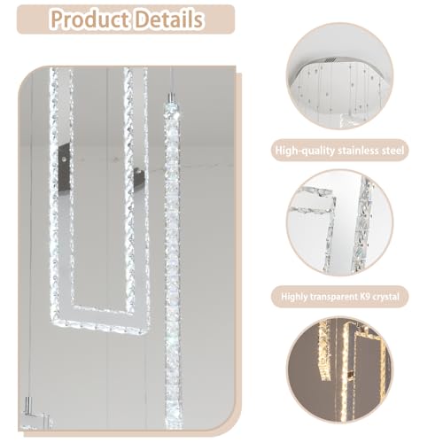 Modern Chandelier 6 Rings Silver Chandelier Lighting Fixture High Ceiling Chandelier Suitable for Living Room Staircase Villa