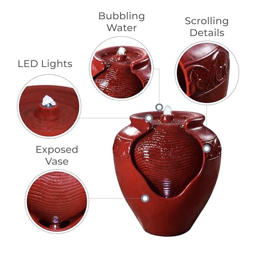 Outdoor Pot Fountain with LED Lights and Pump